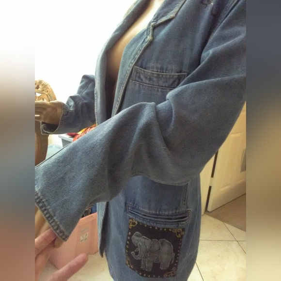 VINTAGE JEAN JACKET BY HAIKS 100%COTTON SZ. LG ANIMAL PAINTINGS POCKETS - Picture 6 of 12